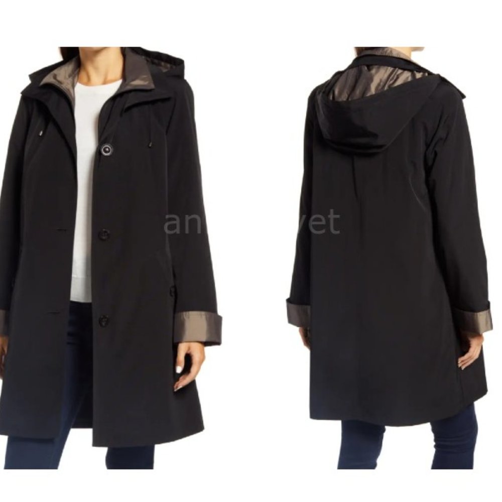 GALLERY Water Resistant Hooded Rain Jacket